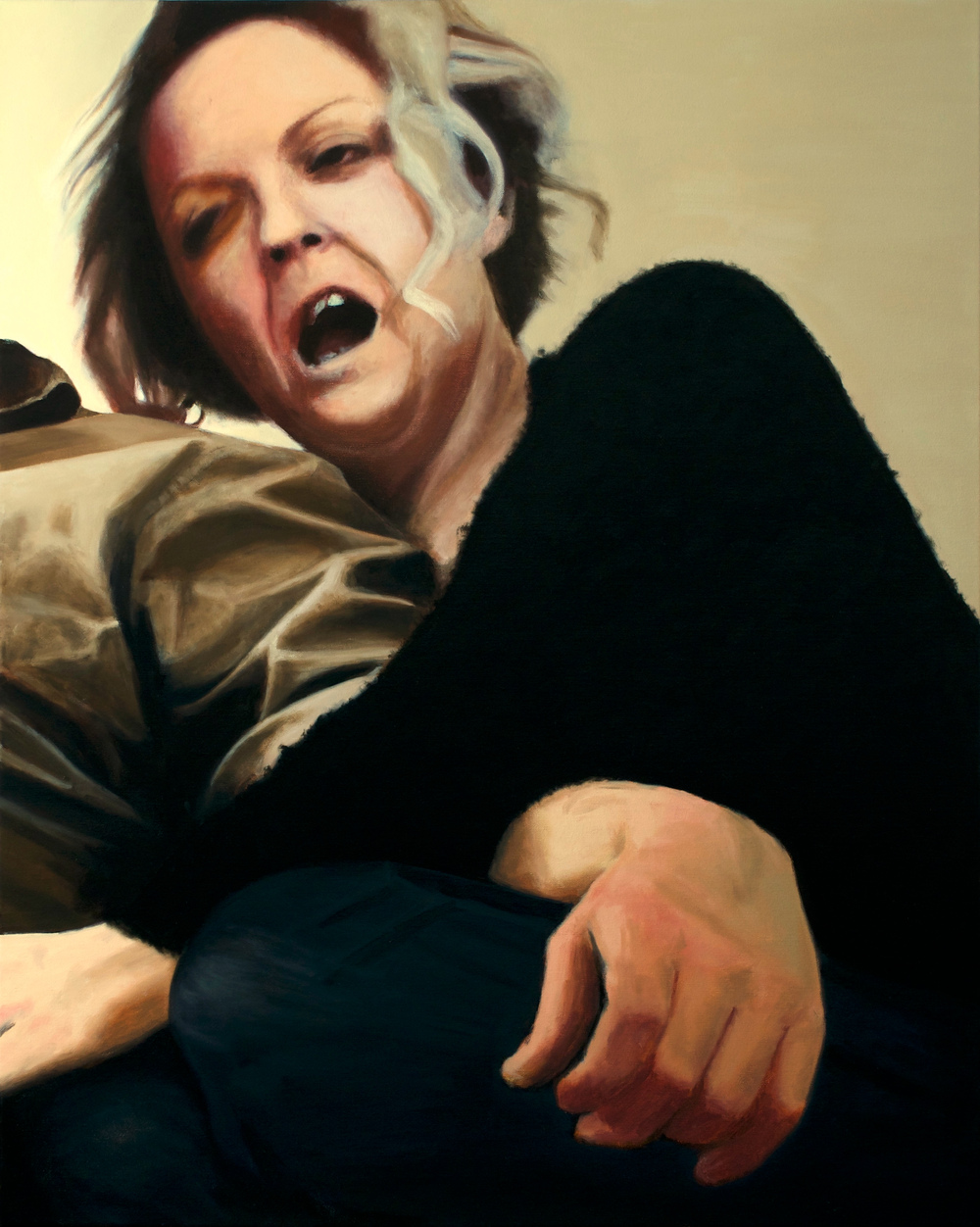 Yawn (2023), 40" x 32", oil on canvas