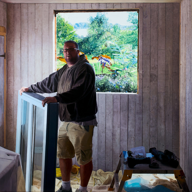 Window Installer (2023), oil on canvas, 36" x 36"